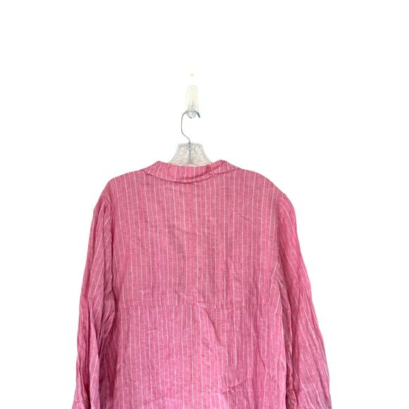 Charter Club Pink White Plus Striped Lagenlook Relaxed‎ Linen Blouse Size 2X - Picture 7 of 11